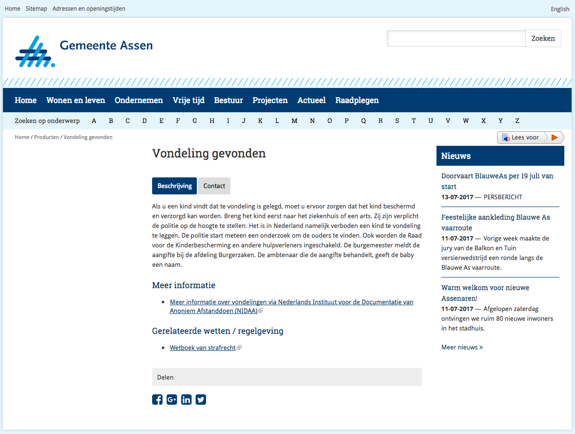 gemeente Assen aangifte vondeling